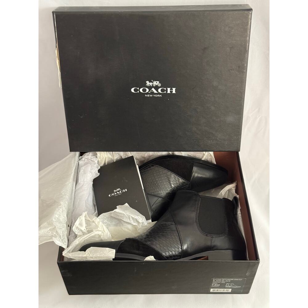 Coach Suffolk Patchwork Leather Ankle Boots Black 7.5 Chelsea NIB - Picture 3 of 14